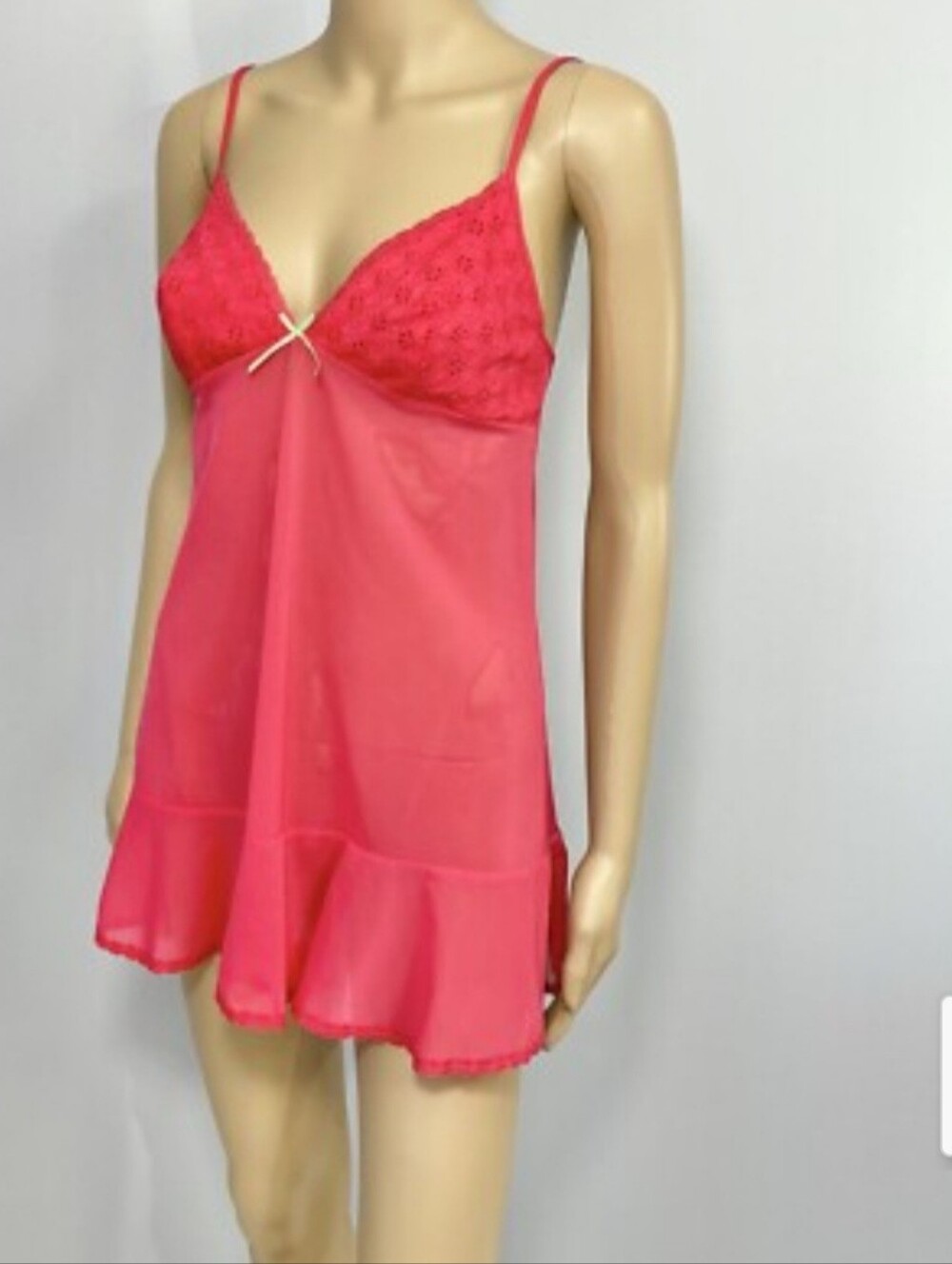Victoria's Secret Sheer Lace Babydoll in Bright Pink